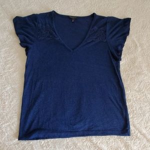 V-neck flutter sleeve pullover sweater